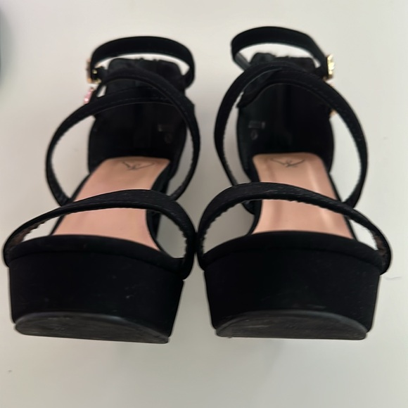 Suede Black High Heel Platform Pump Sandals - Picture 6 of 10